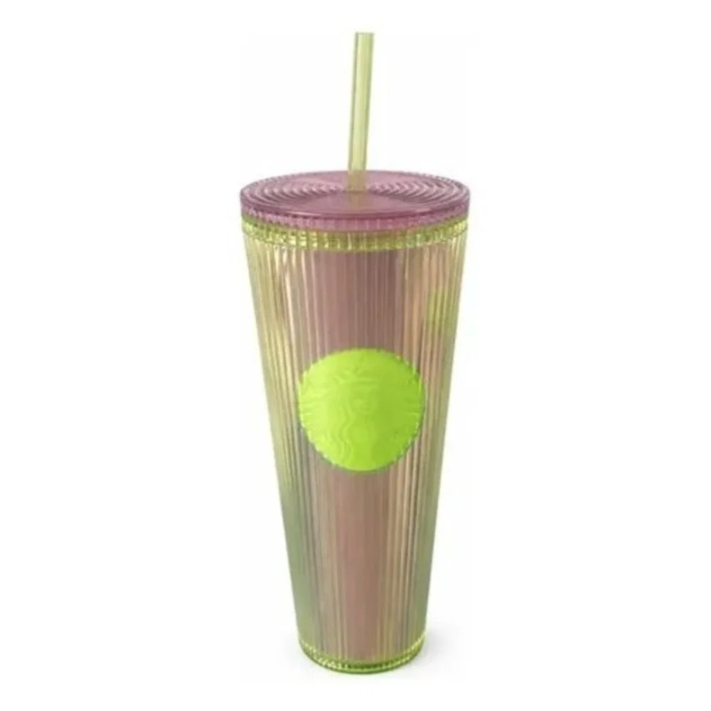 Starbucks 2023 Lime Green Purple‎ Ombre Neon Transparent Cold Cup Venti 24 oz